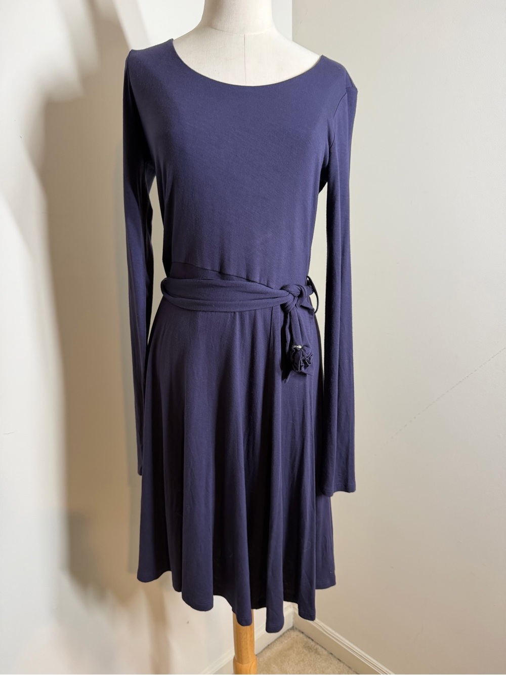 Peruvian Connection Riley Eggplant Long Sleeve -SZ M- Fit Flare Jersey Dress